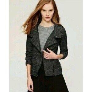 Loft Knit Sweater Moto jacket Size M Marled Zip Front Modern Layering Piece 154